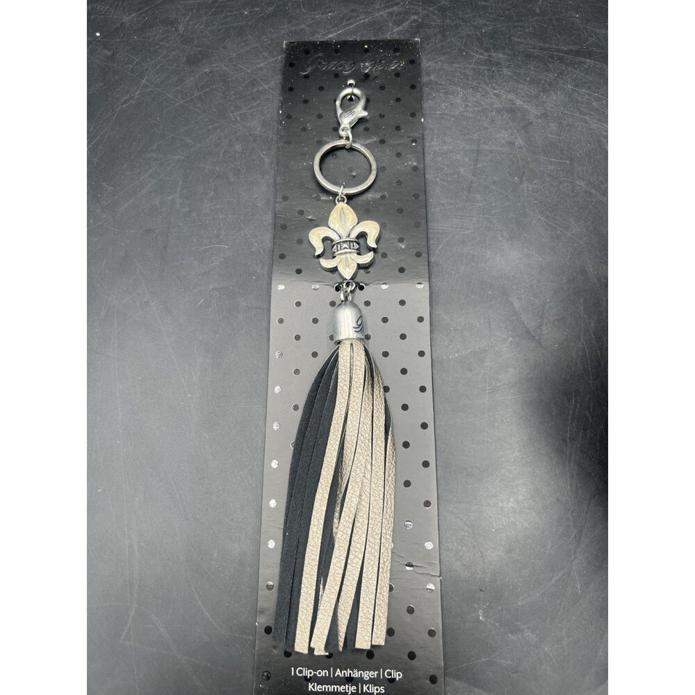 Grace Adele Boleyn Metallic Fleur De Lis Tassel Purse Charm Keychain NWT Clip On